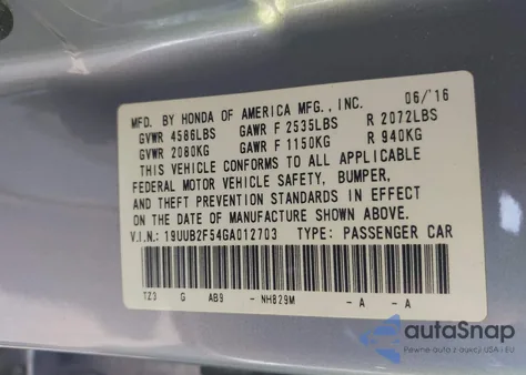 2016 Acura Tlx V6 Tech z USA, uszkodzony, nr VIN 19UUB2F54GA012703